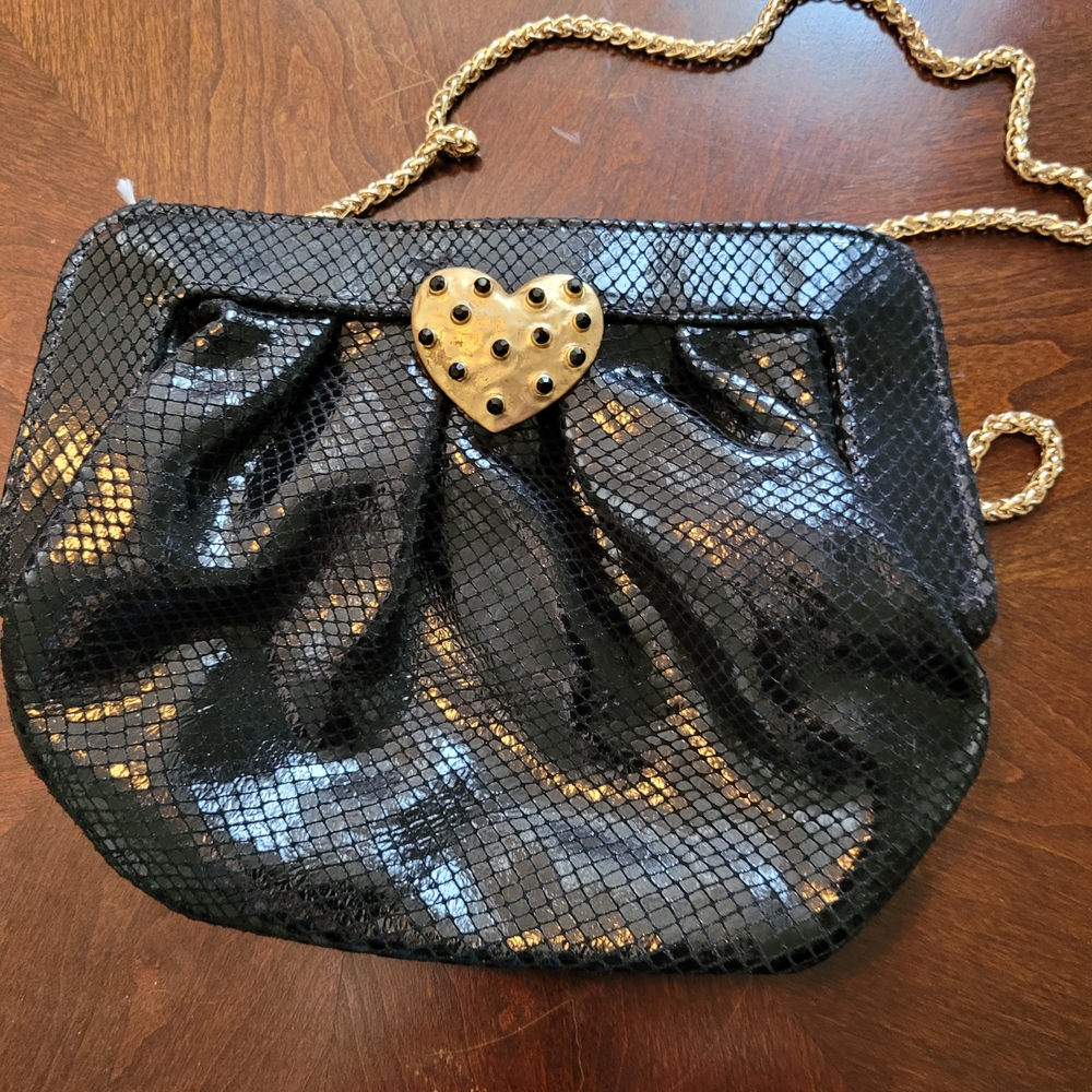 Zara...Black and Gold Heart Accent Women's Bag